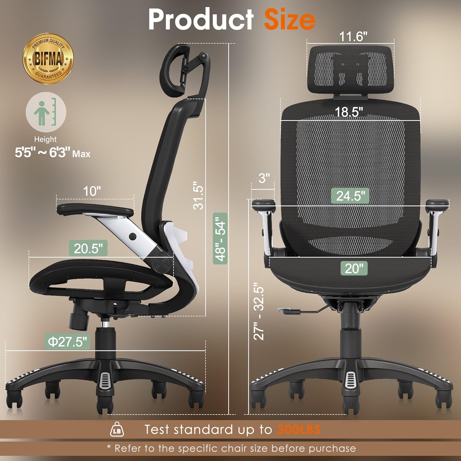 GABRYLLY Ergonomic Office Chair, High Back Home Desk Chair with Headrest, Flip-Up Arms, 90-120° Tilt Lock and Wide Cushion, Big and Tall Mesh Chairs for Man Woman, Black Task Chair - Image 2