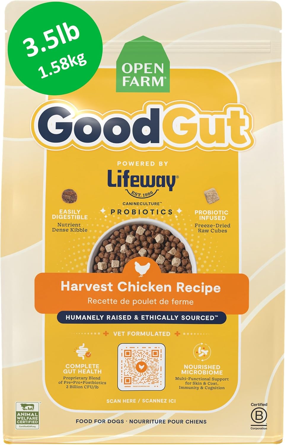 Open Farm, Goodgut Dry Dog Food with Probiotics, Veterinarian-Formulated Harvest Chicken Recipe, 3.5lb Bag