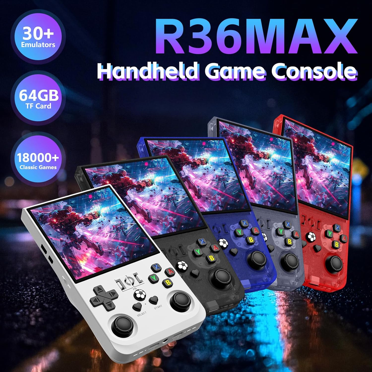 R36MAX Retro Handheld Game Console, Portable Retro Gaming Console 4.0'' IPS HD Screen and Linux System, Support 30+ Emulator and 64GB TF Card Video Game Consoles, 4000mAh Battery (Blue 64GB) - Image 2