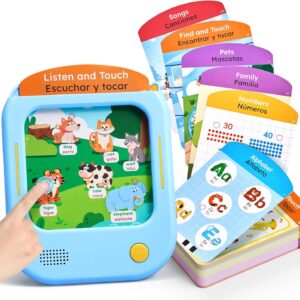 JoyCat Bilingual Kids Learning Tablet, 106 Pages Spanish & English Talking Cards with 20 Interactive Games, Montessori Toy for Alphabet, Words, Numbers, Colors & Songs, Learning Gifts for Toddler 2-6