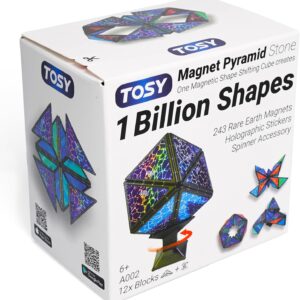 TOSY Magnet Pyramid Stone – 1 Cube Transforms into 1 Billion Shapes (Bunny, Egg Basket, Flowers, Heart), Easter Birthday Gift, 12 pcs, 243 Magnets, Holographic Design, Puzzle/STEM Toy