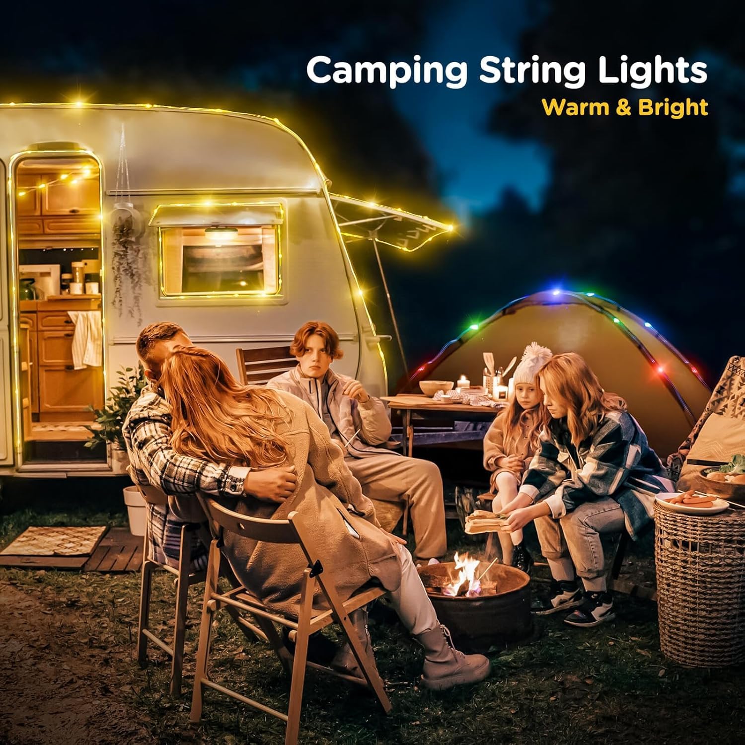 OGERY Camping String Lights, 4 in 1 Quick Storage 32.8FT Rechargeable Tent Lights String with 8 Lighting Modes, Hanging Waterproof Portable LED Lamp for Outdoor Patio Awning Garden Camping Essentials - Image 8