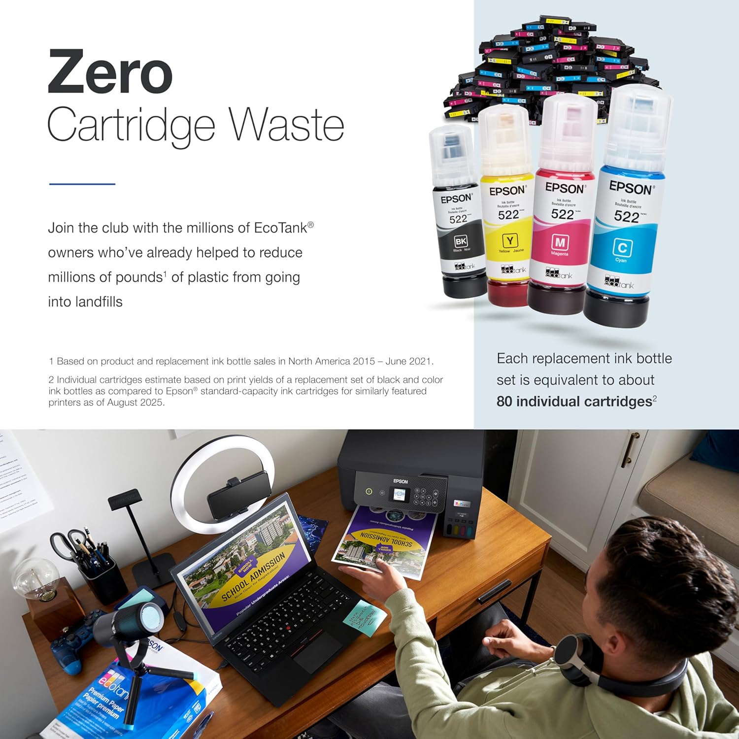 Epson EcoTank ET-2800 Wireless Color All-in-One Cartridge-Free Supertank with Scan and Copy, The Ideal Basic Home Printer - Black - Image 4