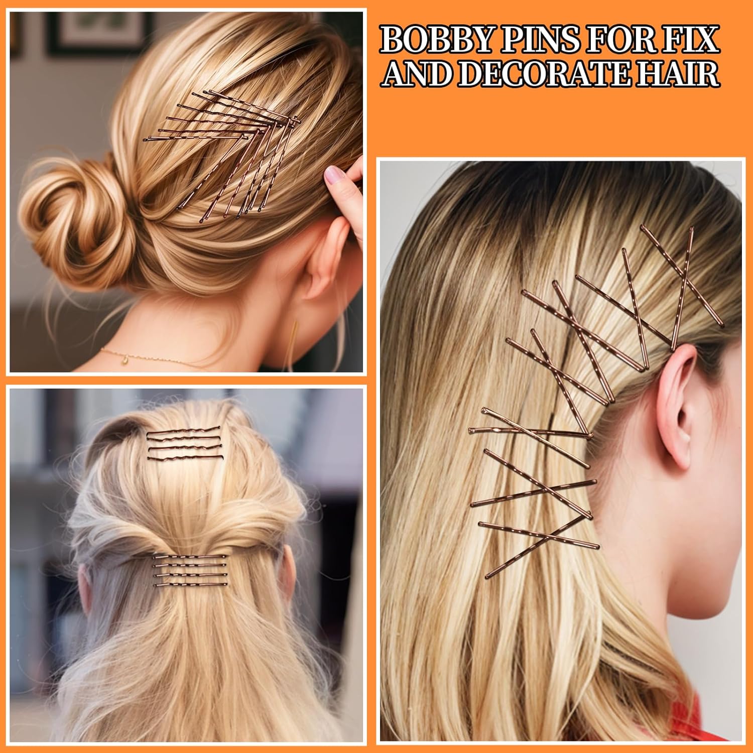 Teenitor 300pcs Bobby Pins Hair Pins Kit, 100 Hair Pin for Women 100 Bobby Pins Brown and 100 Hair Bands, Hair Pins for Buns 2inch 2.36inch 2.75inch - Image 5