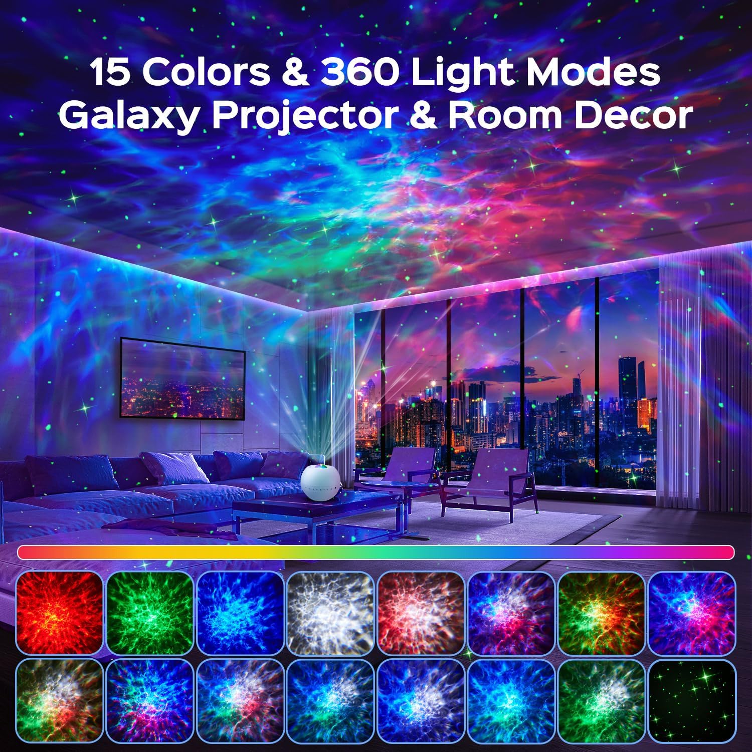 One Fire 360 Lights Galaxy Projector Night Light Projector Star Projector Mothers Day Gifts Teen Girl Gifts for Boys Gift Ideas Women Gifts Birthday Gifts Lava Lamp 15 White Noise+Bluetooth Room Decor - Image 2
