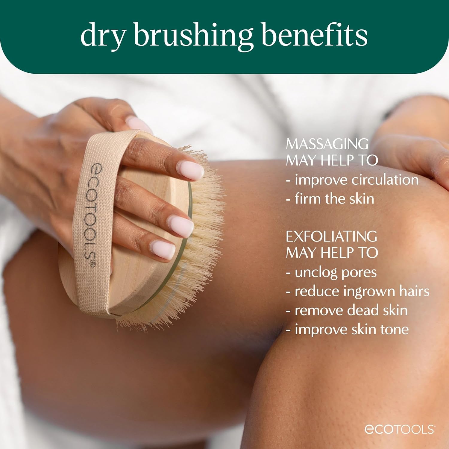 EcoTools Dry Body Brush, Cruelty-Free Bristles Exfoliate & Smooth Skin, Dry Brushing Removes Flaky Skin, May Help Improve Circulation & Tone, Eco-Friendly Skincare Tool, Vegan & Cruelty-Free, 1 Count - Image 3