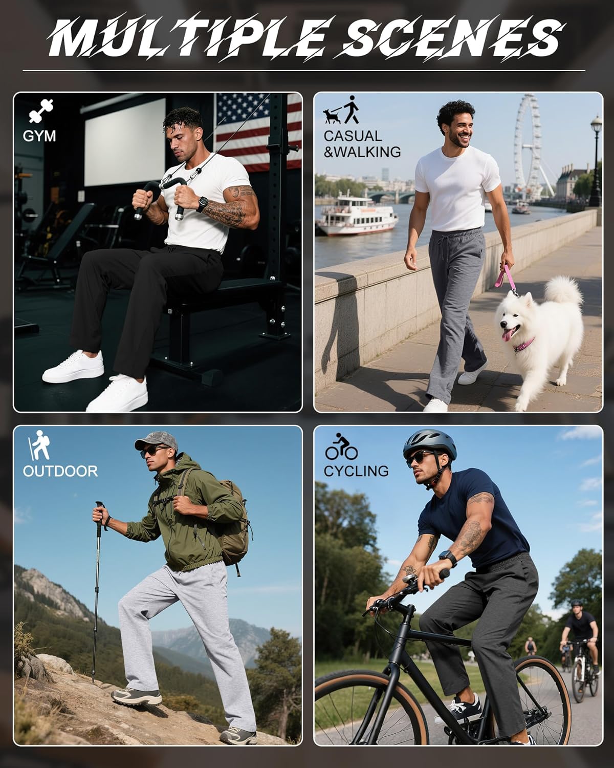 Neer 4 Pack Men's Sweatpants Joggers with Pockets Open Bottom Gym Athletic Pants Baggy Workout Casual Running Clothing - Image 4