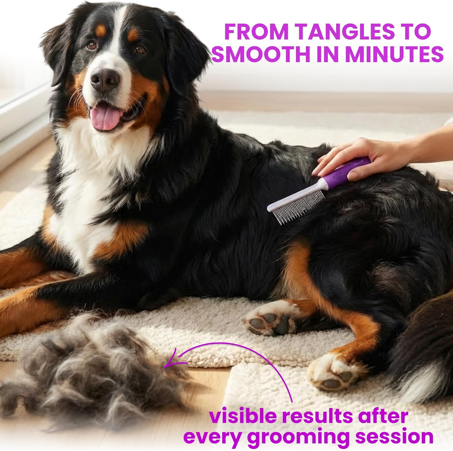 Poodle Pet Detangling Pet Comb with Long & Short Stainless Steel Teeth for Removing Matted Fur, Knots & Tangles – Detangler Tool Accessories for Safe & Gentle DIY Dog & Cat Grooming - Image 3