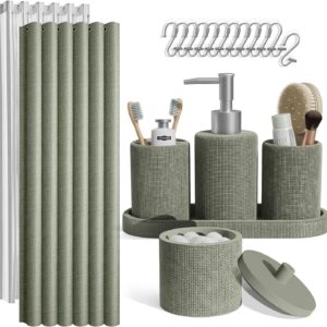 Clara Clark Sage Green Bathroom Set – Bathroom Accessories Set, 19PC Bathroom Accessory Set, Bathroom Sets with Shower Curtain Set, Soap Dispenser & Toothbrush Holder