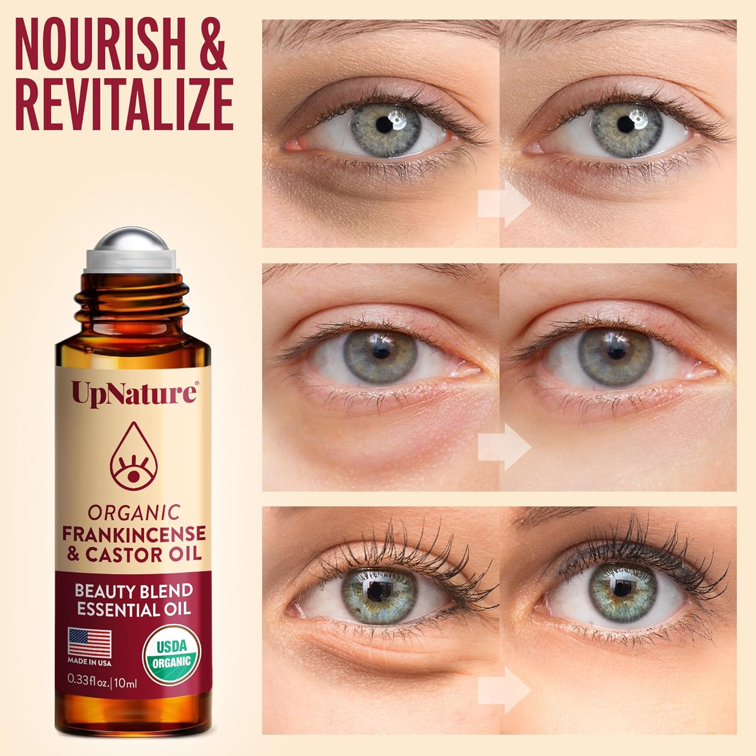 UpNature Beauty Castor Oil Roll On Eye Roller - 100% Organic Frankincense and Castor Oil for Face, Dark Circles, Fine Lines, Under Eyes and Skin - Image 3