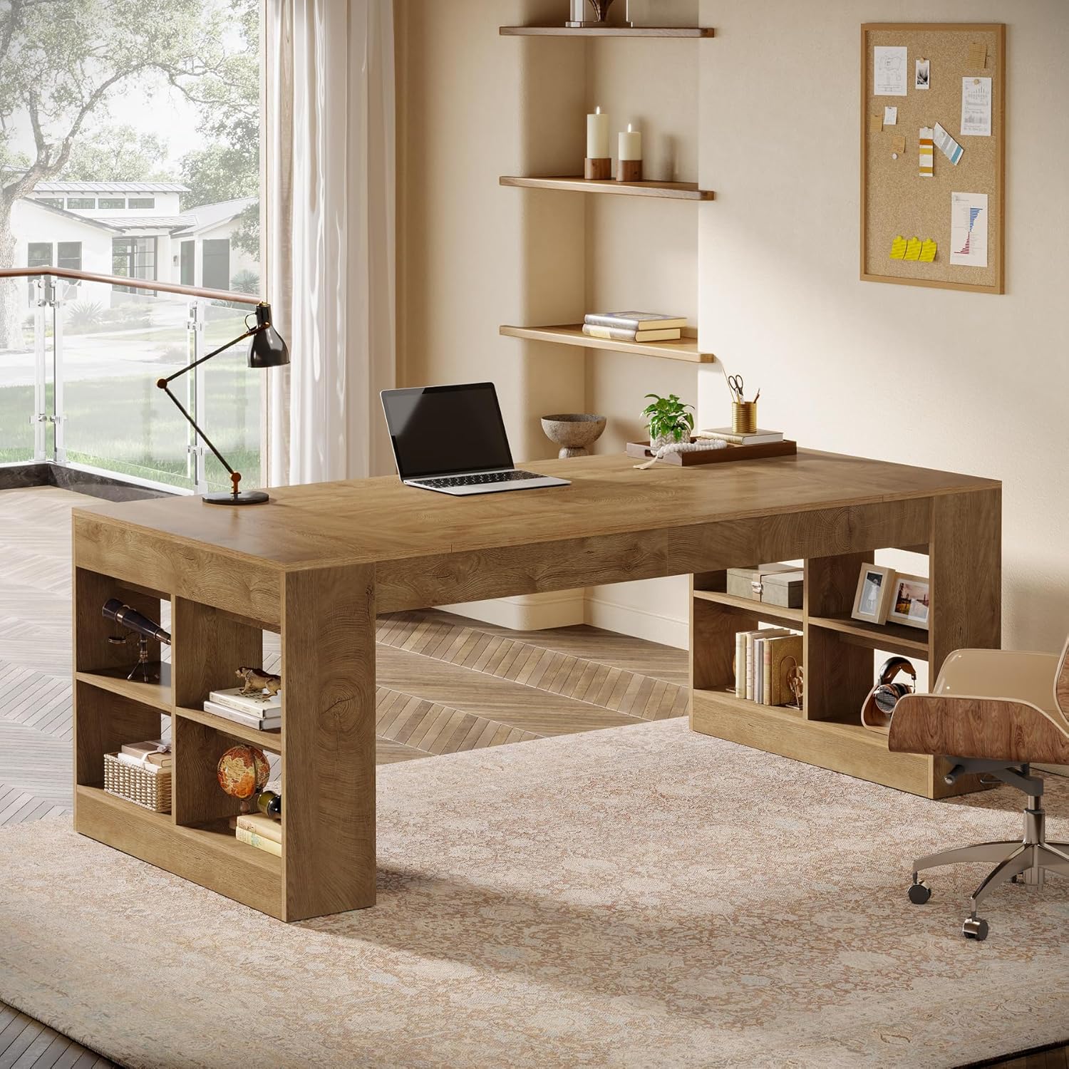 Tribesigns 70.9-Inch Executive Desk with Storage, Large Office Computer Desk with Shelves, Modern Wood Writing Table Business Furniture Workstation for Home Office, Rustic Brown - Image 9