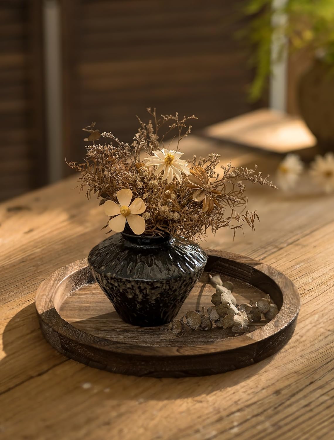 Hanobe Candle Plate Holder Tray: Round Wood Decorative Candle Plate - Rustic Farmhouse CoffeeTable Decor - Tealight Pillar Trays for Home Decor (Distressed) - Image 2