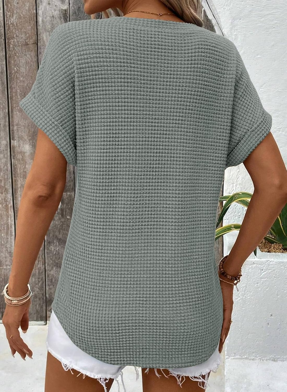 Dokotoo Womens Waffle Knit Tops 2026 Spring Summer V Neck Shirts Casual Trendy Women's Blouses Basic Tee - Image 4