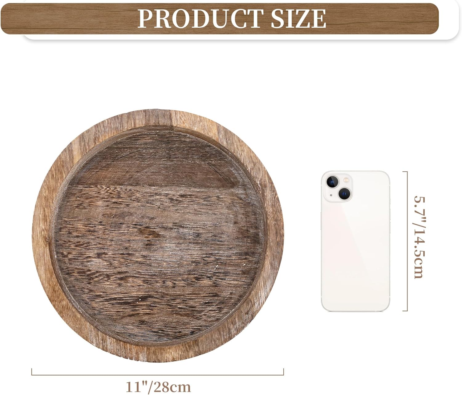 Hanobe Candle Plate Holder Tray: Round Wood Decorative Candle Plate - Rustic Farmhouse CoffeeTable Decor - Tealight Pillar Trays for Home Decor (Distressed) - Image 6