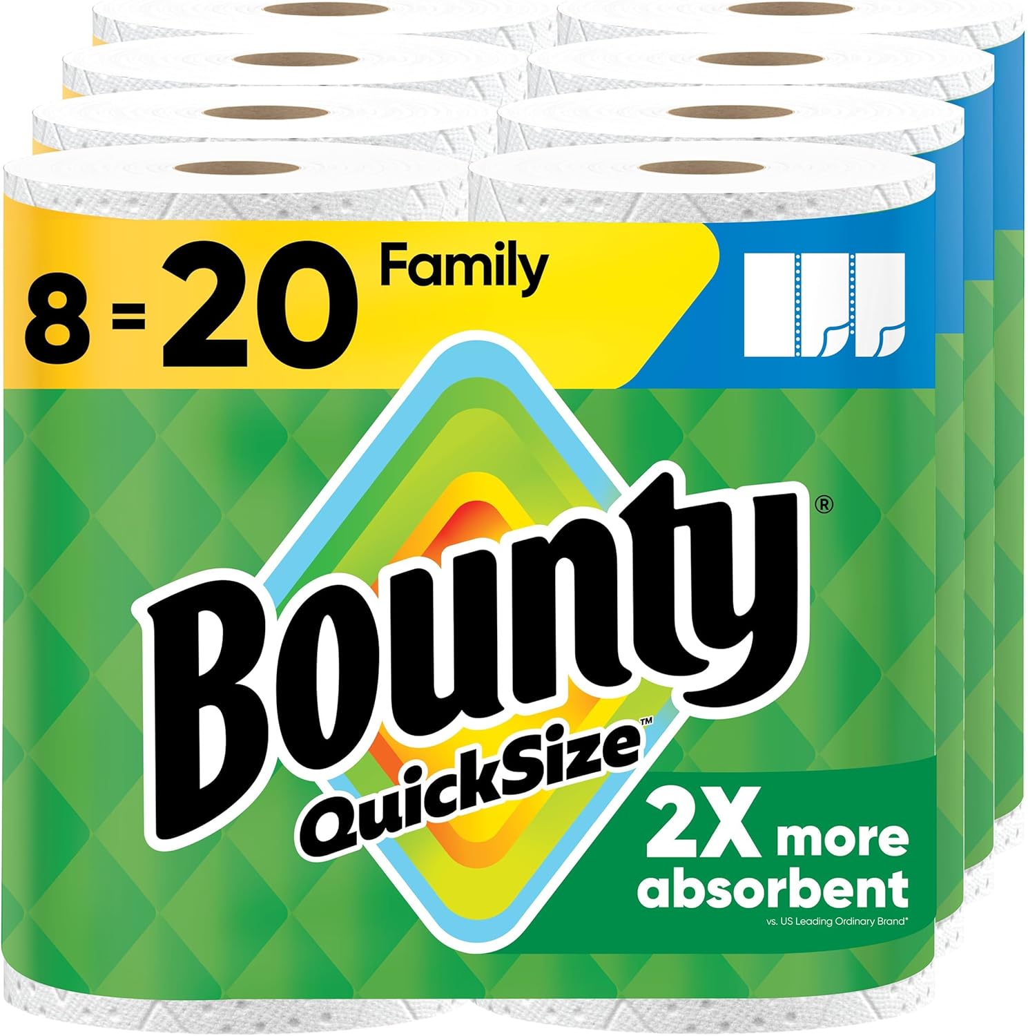 Bounty Quick Size Paper Towels, White, 8 Family Rolls