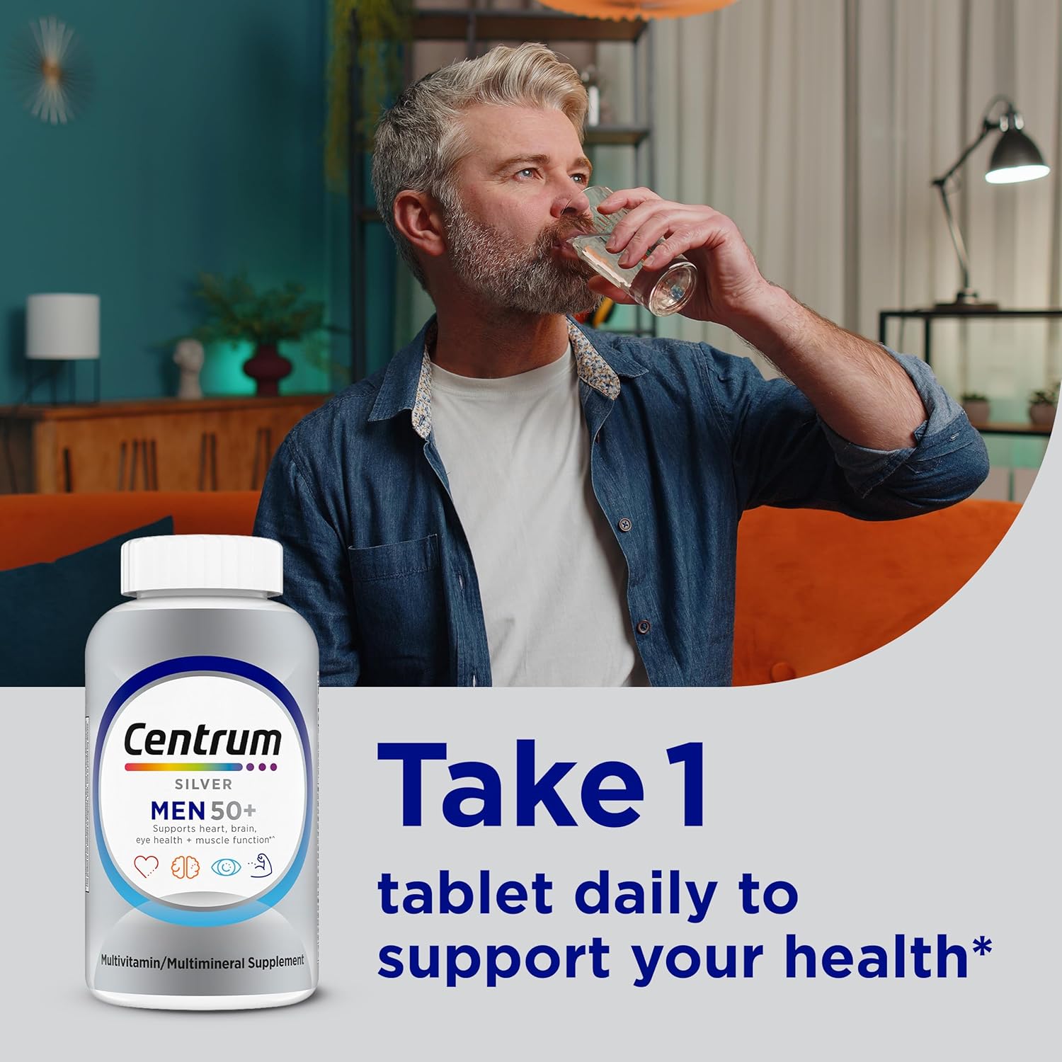 Centrum Silver Men's 50+ Multivitamin with Vitamin D3, B-Vitamins, Zinc for Memory and Cognition - 200 Tablets - Image 5