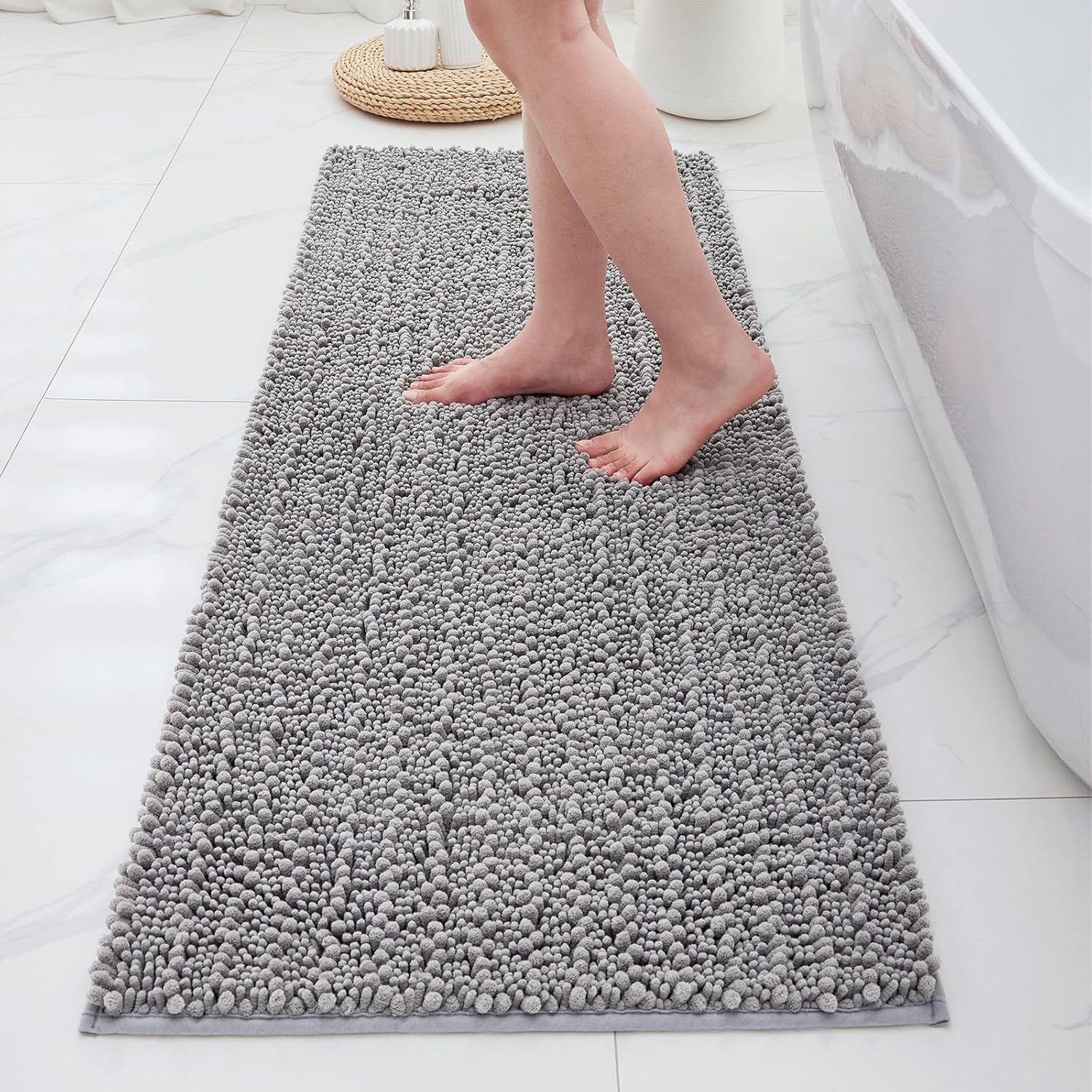 ILANGO Bathroom Rugs Light Grey 44x24,Extra Soft Absorbent Chenille Bath Rugs,Thick Non-Slip Shaggy Bath Mat,Machine Washable Quick Dry Bath Mats for Bathroom Floor, Tub, Shower Accessories - Image 2