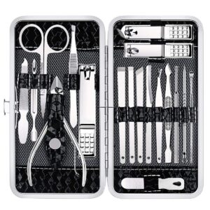 Yougai Nail Clippers Set – 18 Pcs Professional Manicure Pedicure Kit for Men Women, Stainless Steel Fingernail Toenail Clippers Cutters, Nail Care Grooming Tools with Leather Travel Case