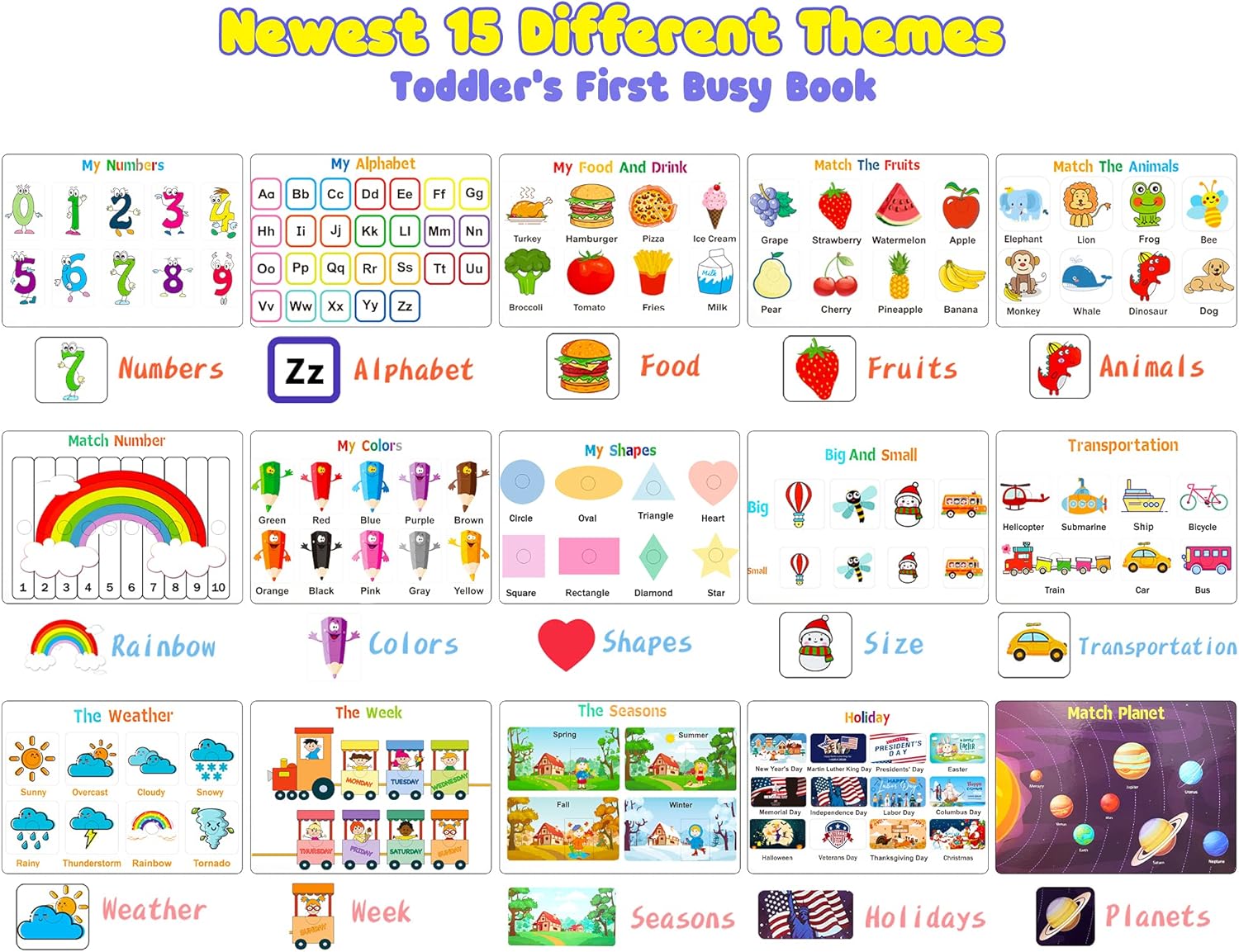 Huijing Montessori Preschool Learning Activities Busy Book - Workbook Activity Binder / Toys for Toddlers, Autism Learning Materials and Tracing Coloring Book - Image 2
