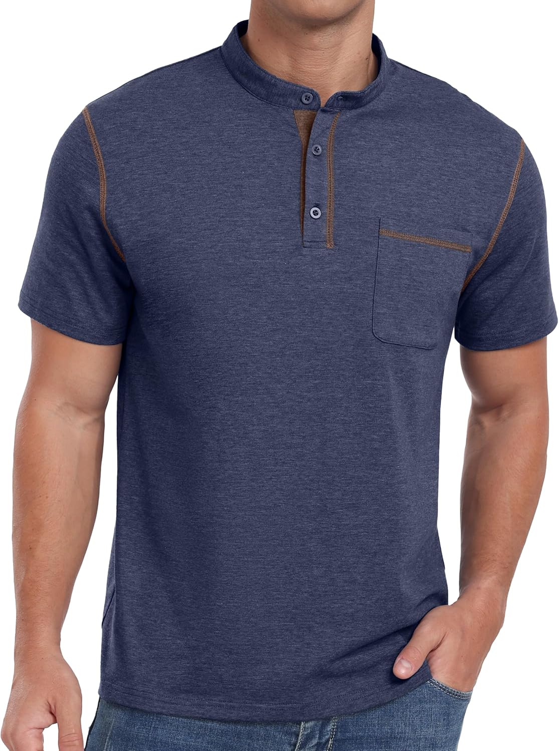 Sailwind Mens Henley Shirts Short Sleeve Summer Casual Classic Cotton T Shirts Pocket Button Shirt - Image 5