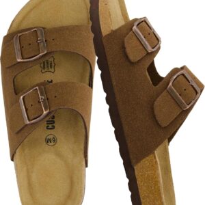 CUSHIONAIRE Lane Cork Footbed Sandals for Women – Comfortable Double Buckle Slip-On with Genuine Suede Footbed & Arch Support Slides for Women Footwear
