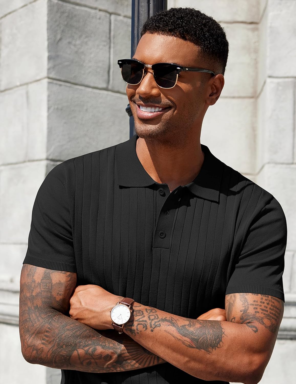 COOFANDY Men's Knit Polo Shirts Short Sleeve Ribbed Knitted Shirt Summer Lightweight Casual Golf Shirts - Image 4