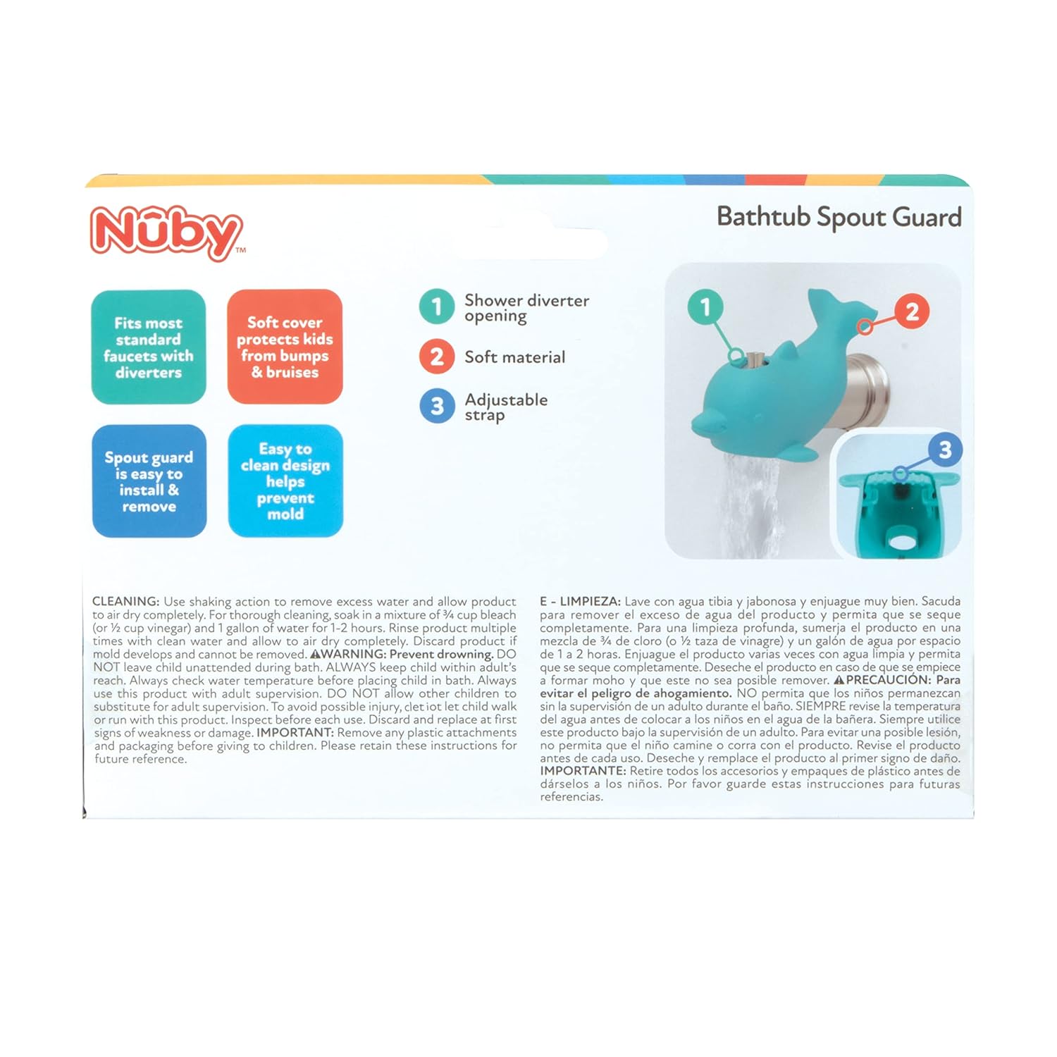 Nuby Bathtub Safety Spout Guard - Compatible with Most Standard Faucets - Bath Toys - Dolphin - Image 8
