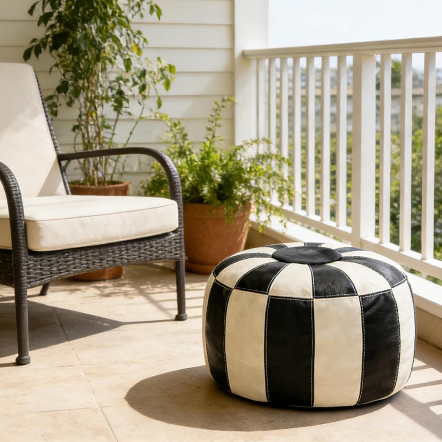 Thgonwid Unstuffed Moroccan Ottoman Pouf Cover, Ottoman Footstool Storage Solution, Bean Bag Chair, Foot Rest, Multi-Black&White - Image 8