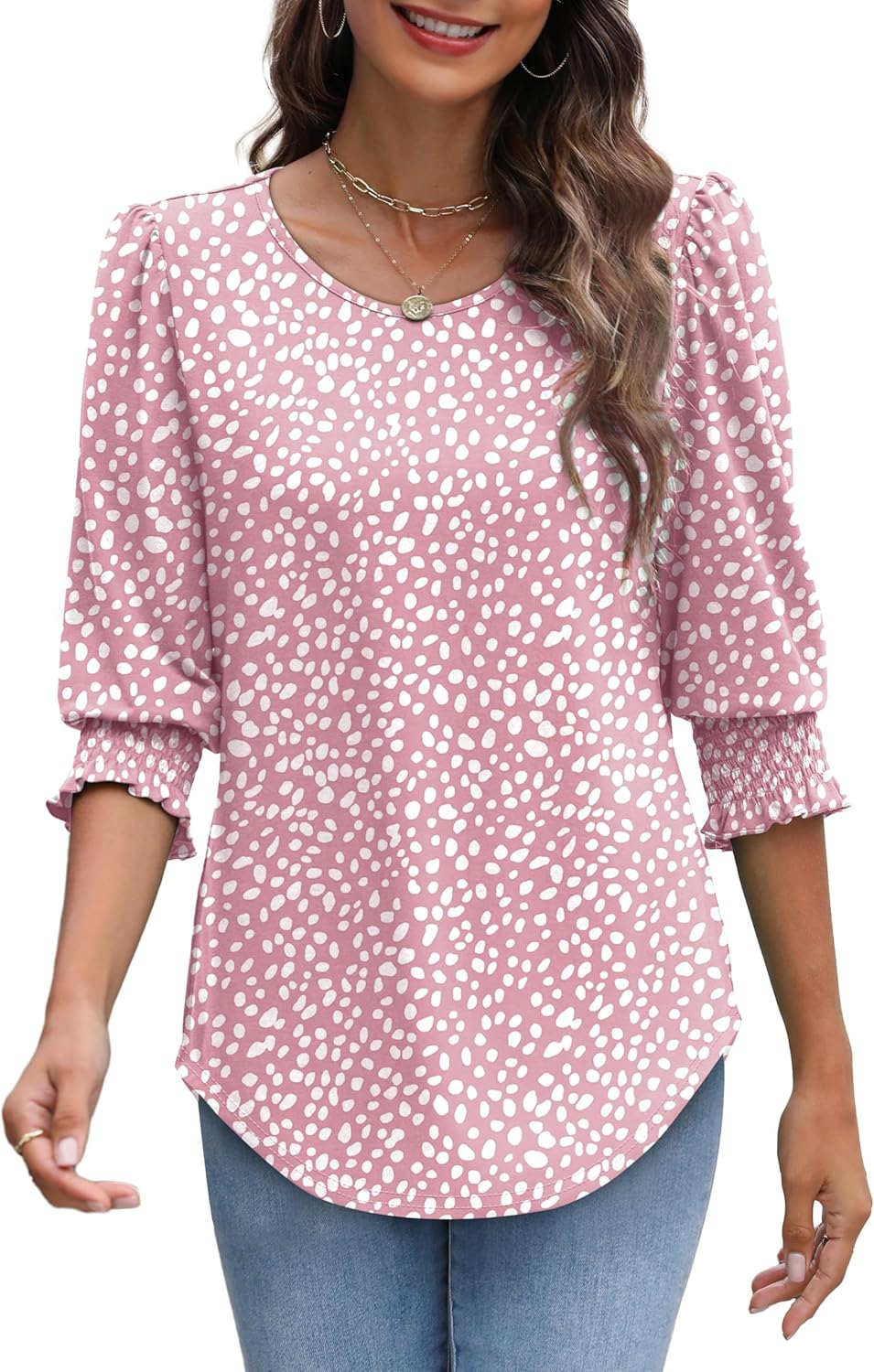 XIEERDUO Blouses for Women Dressy Casual 3/4 Length Sleeve Womens Tops with Smocked Cuffs - Image 4