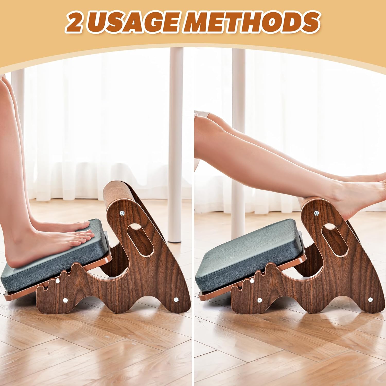 Spacocld Foot Rest for Under Desk at Work- Adjustable Rocking Foot Stool with 3 Height Position and Soft Crossbar, Ergonomic Wooden Footrest with Soft Sponge Pad for Home, Office - Image 7