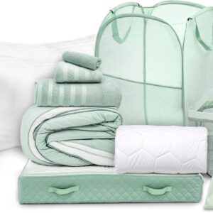 Hearth & Harbor Complete Dorm Room Set, Twin XL Comforter Set, Sheet Set, Pillows, Mattress Protector, Towels and Organizers – All Dorm Accessories Included