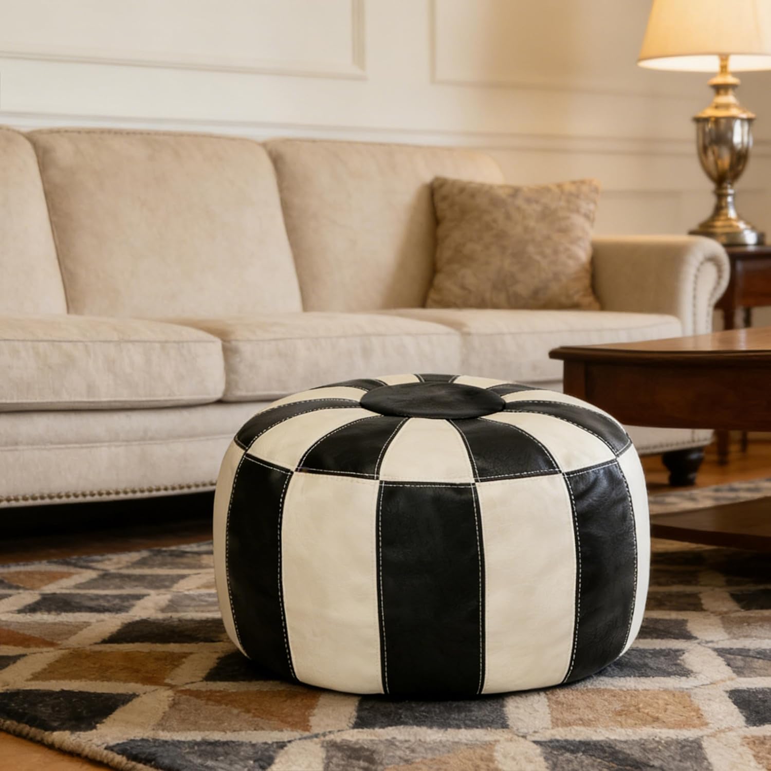Thgonwid Unstuffed Moroccan Ottoman Pouf Cover, Ottoman Footstool Storage Solution, Bean Bag Chair, Foot Rest, Multi-Black&White - Image 5