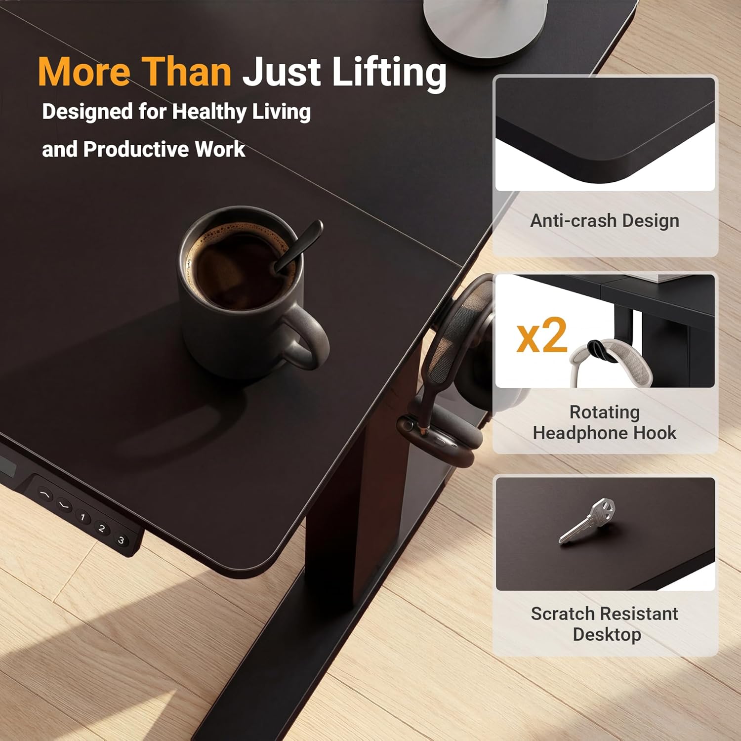 YDN 32" Small Electric Standing Desk Adjustable Height, Sit Stand up Desk with Memory Presets & Cable Management, Home Office Desk for Office & Computer Workstation, Black Frame/Black Top - Image 7
