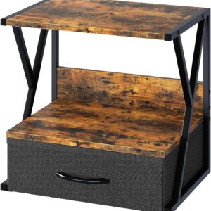 aboxoo Printer Stand for Desk with Storage Drawer, 2 Tier Desktop Or UnderDesk Shelf, Multi-Purpose Desk Organizer for Home Office, fit Fax Machine/3D Printer/Scanner, Rustic Brown