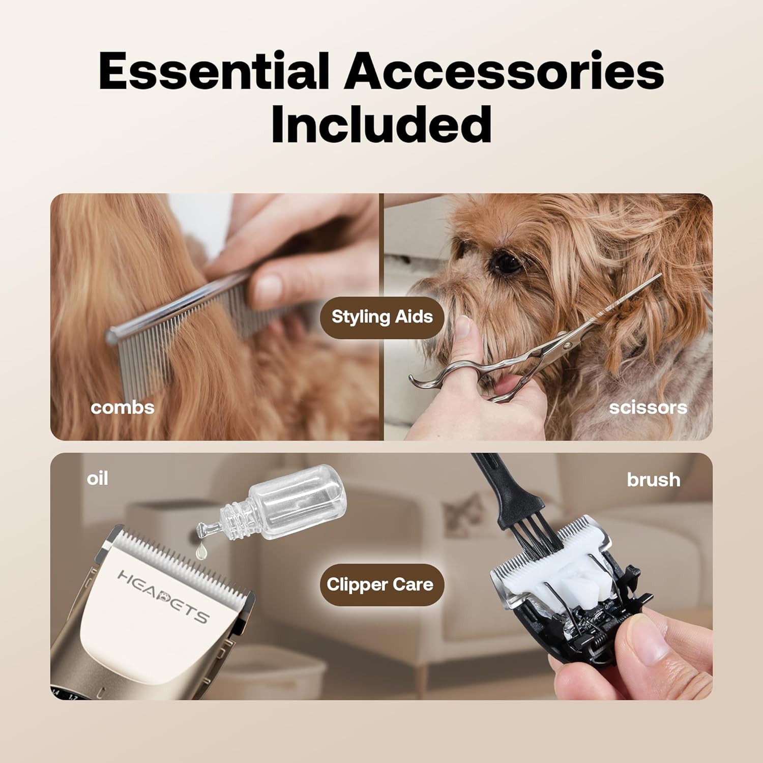 HEAPETS Dog Grooming Clippers, Low Noise, Electric Quiet, Adjustable Clipper Comb, Rechargeable Cordless Dog Hair Clippers for Dogs Cats Pets, Gold - Image 8