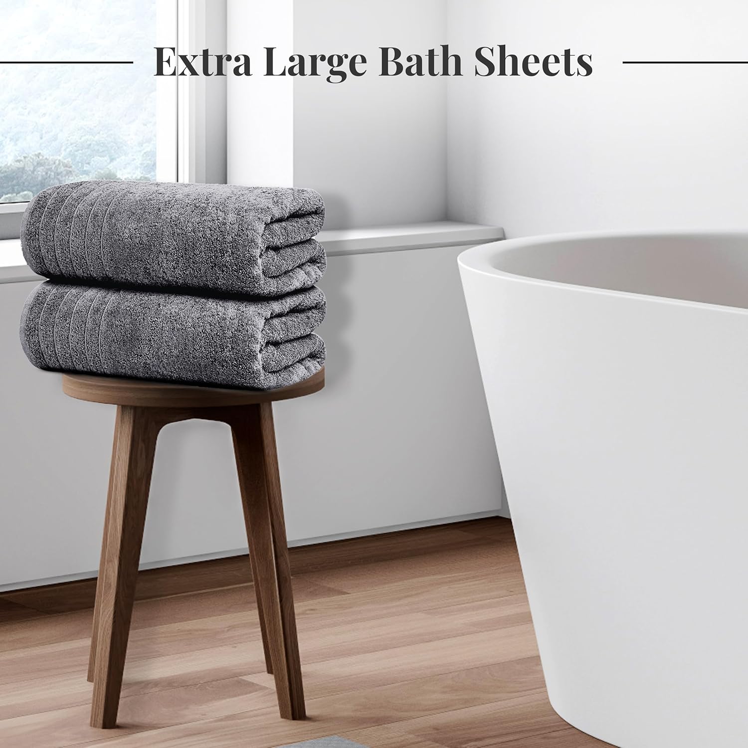 Tens Towels Pack of 2 Extra Large Bath Sheets 35 x 70 Inches, 100% Cotton, Larger & Lighter Weight, Quicker to Dry, Super Soft & Absorbent, Oversized Bath Towels, Dark Grey - Image 2