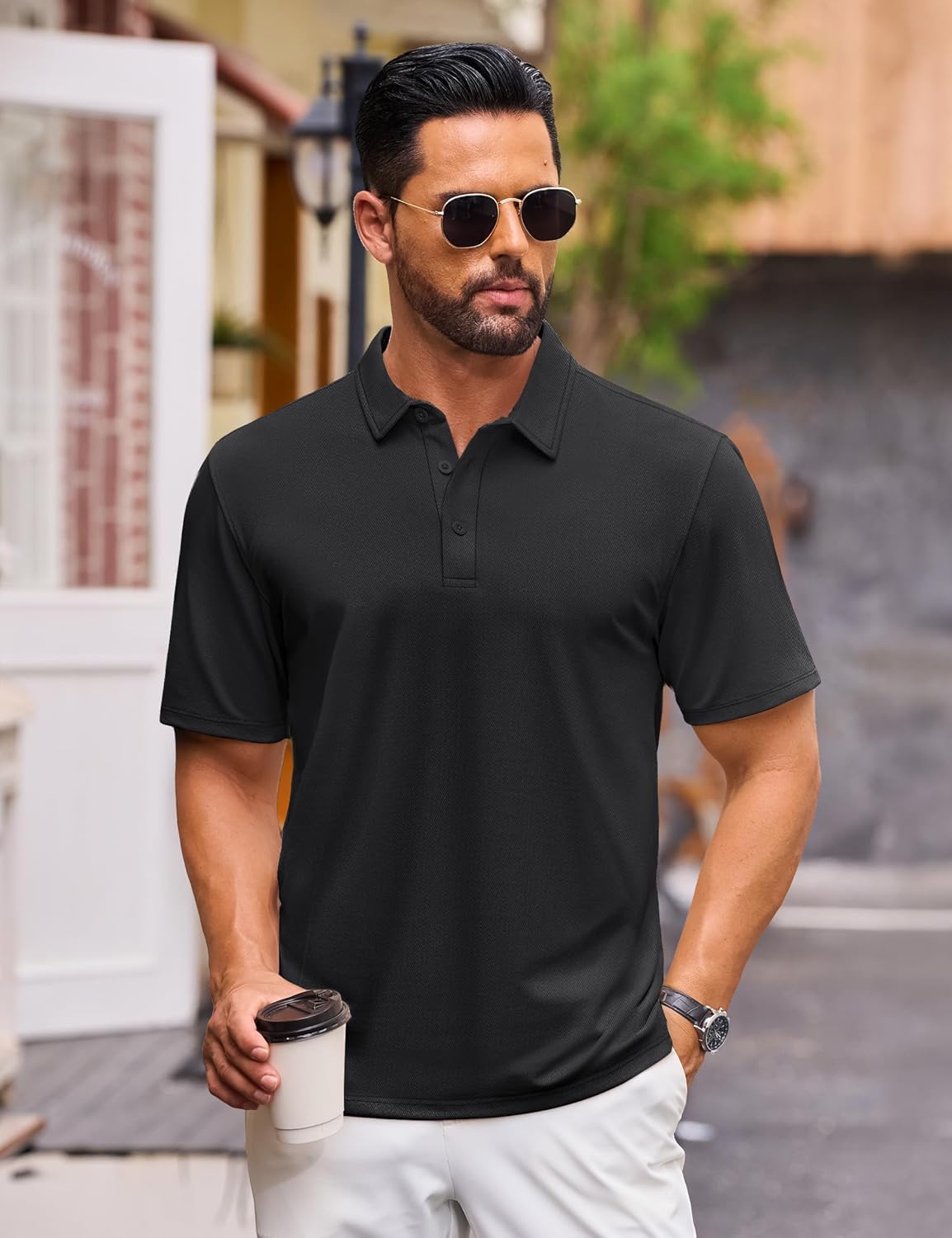 Cotrasen Men's Polo Shirts Short Sleeve Soft Cotton Pique T-Shirts 3 Buttons Classic Fit Casual Performance Golf Shirts - Image 3