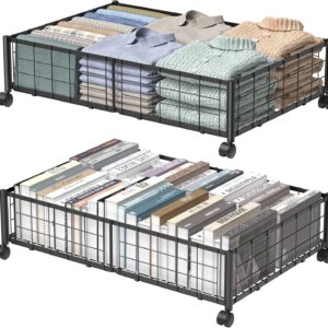 Hleelomi Under Bed Storage with Wheels, 360° Rotating, No-Assembly Underbed Storage Containers, 2PACK