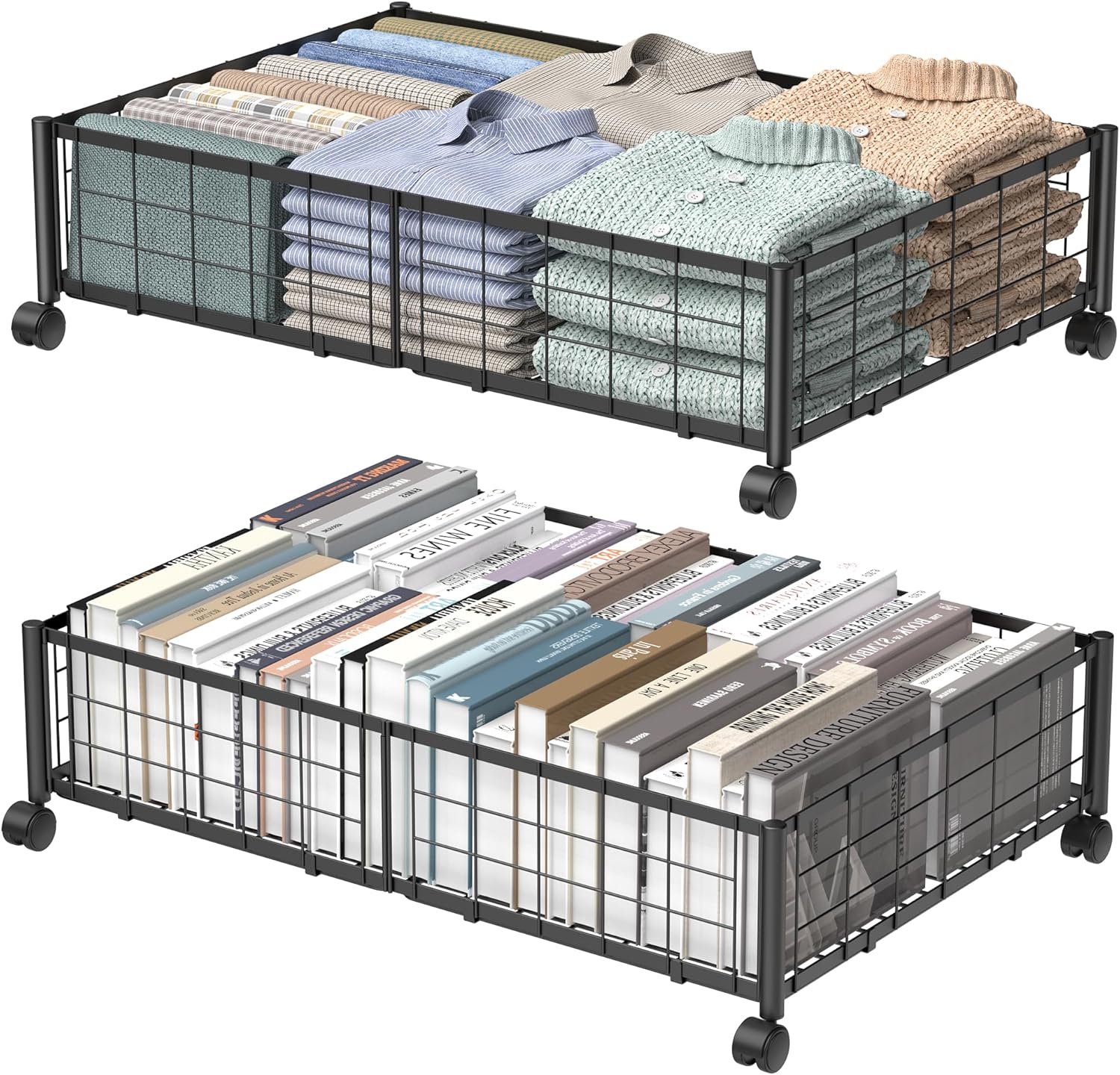 Hleelomi Under Bed Storage with Wheels, 360° Rotating, No-Assembly Underbed Storage Containers, 2PACK