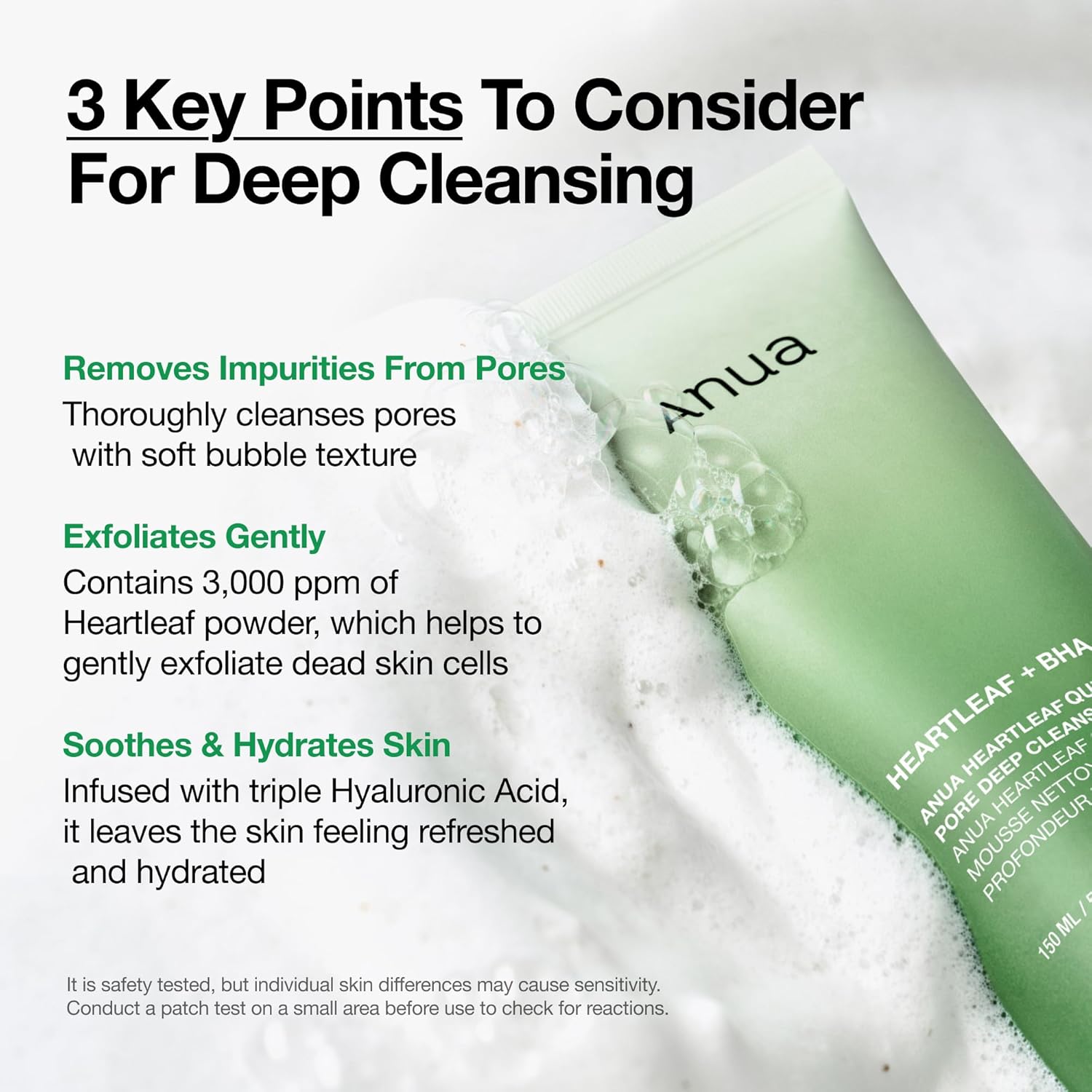Anua Heartleaf Quercetinol Pore Deep Cleansing Foam, Face wash for Pore Refining Cleanser, Hydrating Daily Facial Cleanser For Double Cleansing, Gentle Foaming with BHA, Korean Skincare, 5.07 fl.oz. - Image 3