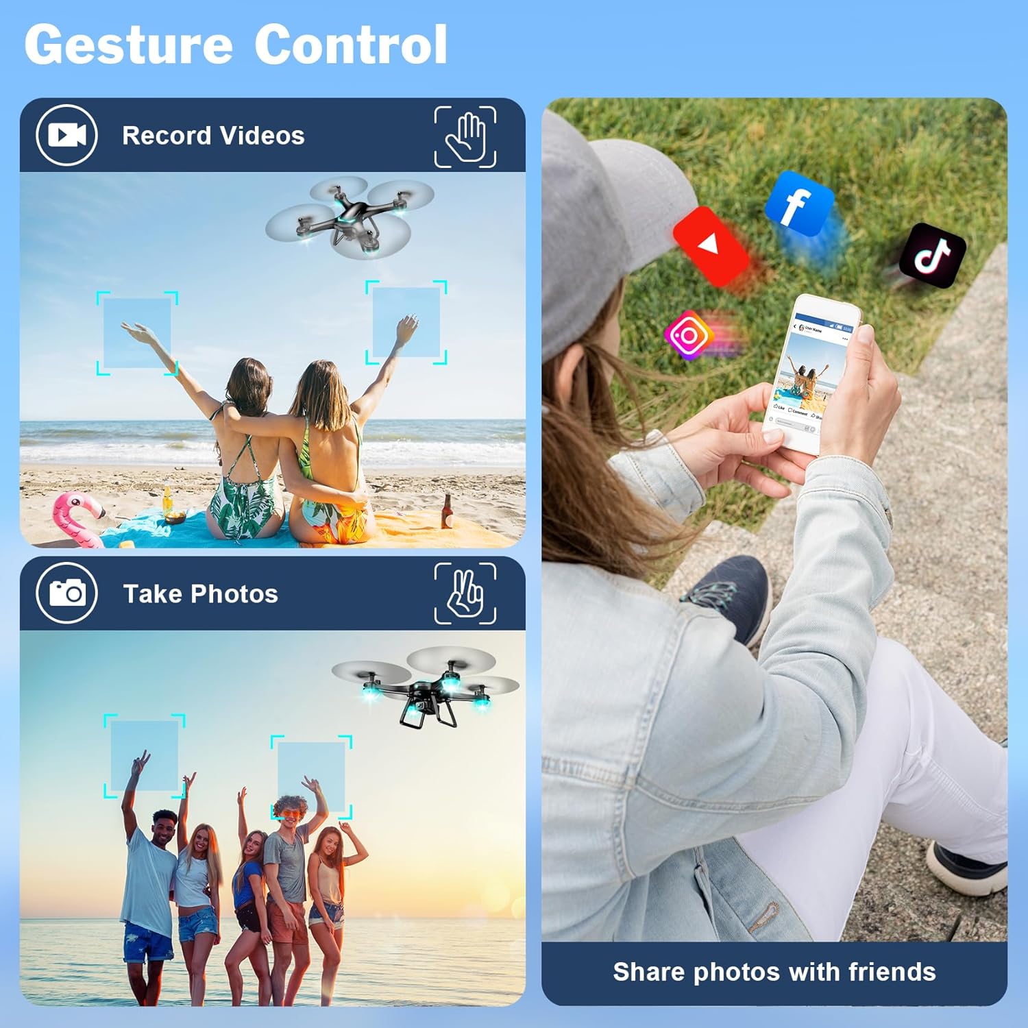 Drone with 1080P Camera for Beginners, Remote Control Quadcopter with Gestures Selfie, Altitude Hold, One Key Start, 3D Flips, 2 Batteries, Toy for Beginners, Black - Image 5