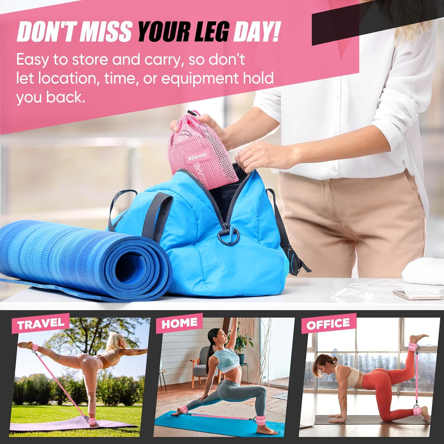 KUZARO Ankle Resistance Bands with Cuffs, Ankle Weights Bands for Working Out, Women Leg and Glutes Workout Equipment, Exercise Bands for Kickbacks, Butt and Booty Trainer, Home Gym Fitness Equipment - Image 8