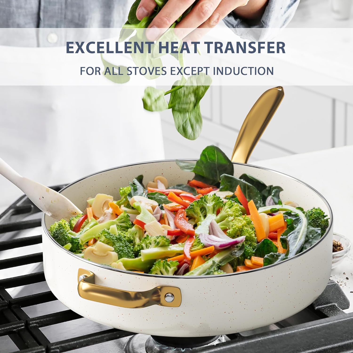 Pots and Pans Set Nonstick - Granite Cookware + Bakeware Set Kitchen Cookware Sets With Dutch Oven, Frying Pans, Saucepan, Sauté Pan, Silicone Utensils, Cookie Sheet, Baking Pan Set for Cooking Gifts - Image 4