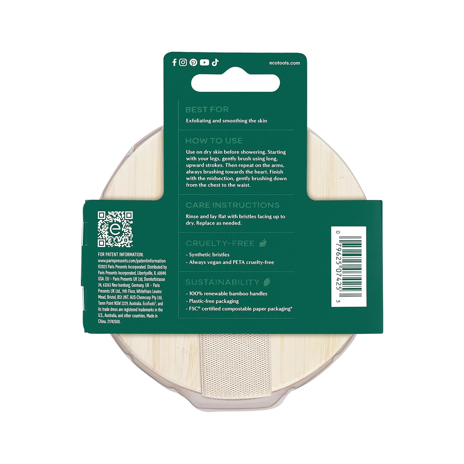 EcoTools Dry Body Brush, Cruelty-Free Bristles Exfoliate & Smooth Skin, Dry Brushing Removes Flaky Skin, May Help Improve Circulation & Tone, Eco-Friendly Skincare Tool, Vegan & Cruelty-Free, 1 Count - Image 12