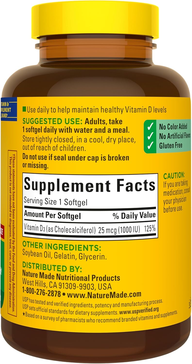 Nature Made Vitamin D3 1000 IU (25 mcg), Vitamin D Supplement for Bone, Teeth, Muscle and Immune Health Support, 300 Softgels, 300 Day Supply - Image 7