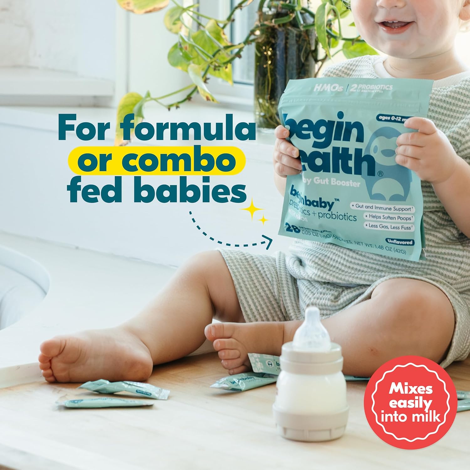Begin Health BeginBaby Prebiotics and Probiotics for Infants 0-12 Months | Baby Formula Prebiotic + Probiotic Powder with 2'-FL HMO's & B. Infantis for Optimal Digestion | 28-Packs - Unflavored - Image 5