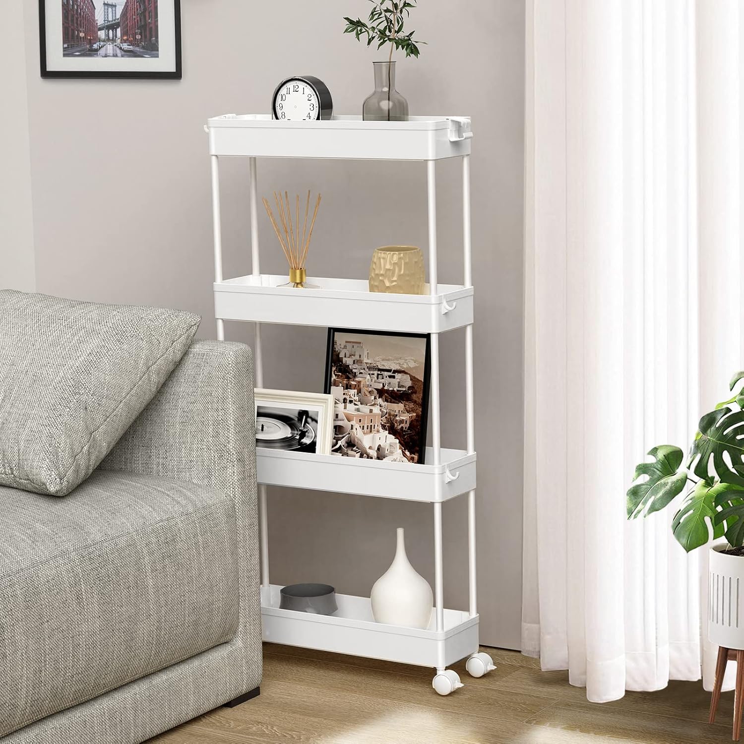 SPACELEAD Slim Storage Cart 4 Tier,Bathroom Organizer Rolling Utility, Mobile Shelving Unit Slide Out for Office, Kitchen, Laundry Room & Narrow Places,White - Image 7