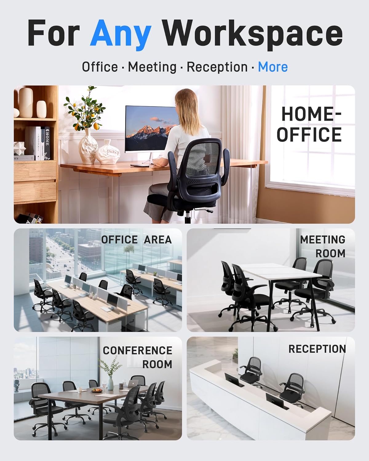 Ergonomic Mesh Office Chair for Home Office, Flip-Up Arms, Breathable Mesh Back & Thick Seat Cushion, Swivel Rolling Computer Desk Chair, BIFMA Certified, Supports 300 lbs (Black Frame/Black Seat) - Image 3