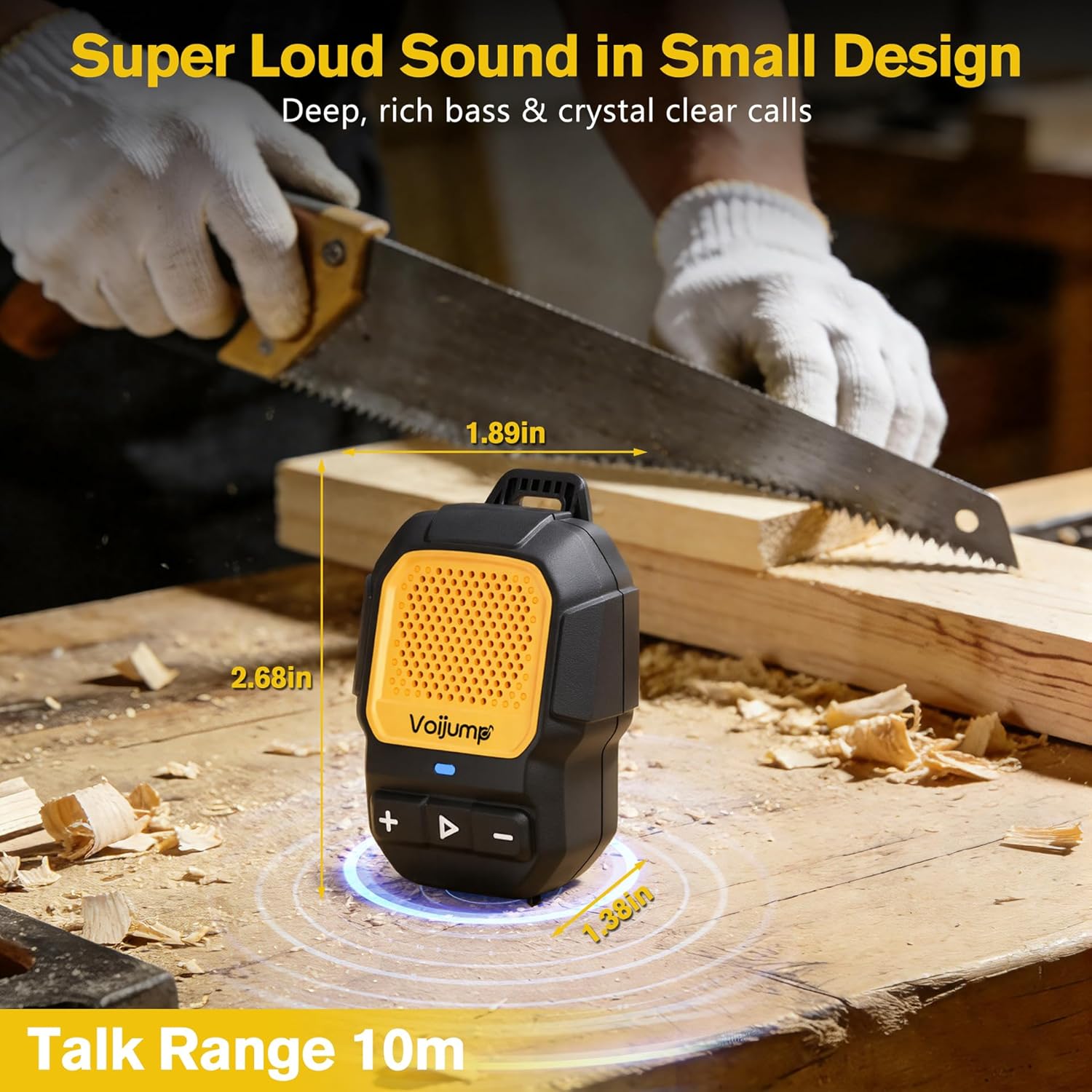 Wearable Bluetooth Speaker, Mini Clip-On Wireless Jobsite Pro Dust & Water Resistant Portable Speaker, Built-in Mic for Hands-Free Calls/Music, Non-Magnetic, 100ft Range - Image 4