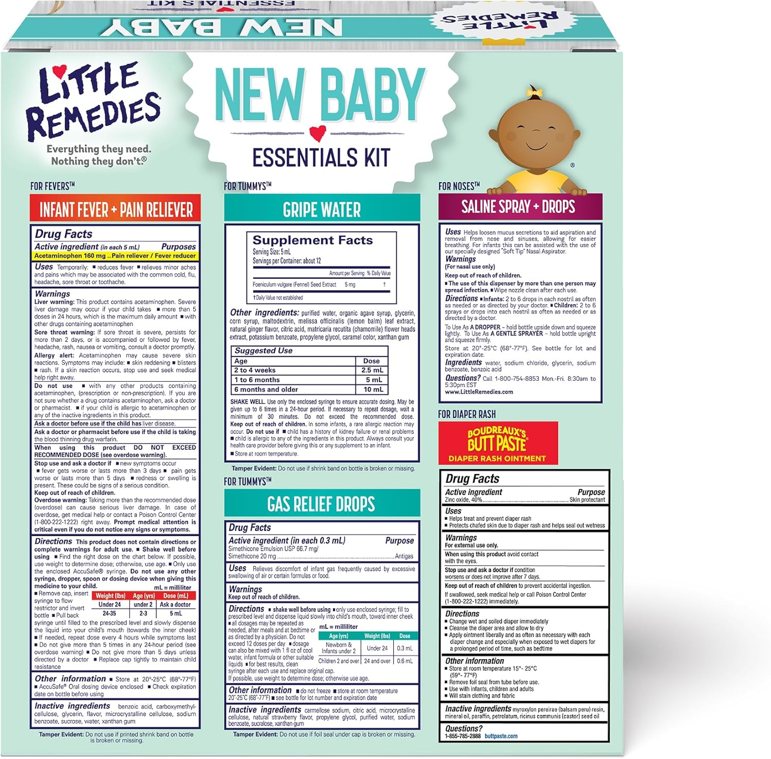 Little Remedies New Baby Essentials Kit with Saline Nasal Spray, Diaper Rash Cream, Gas Relief Drops, Gripe Water & More, Safe for Newborns - Image 2